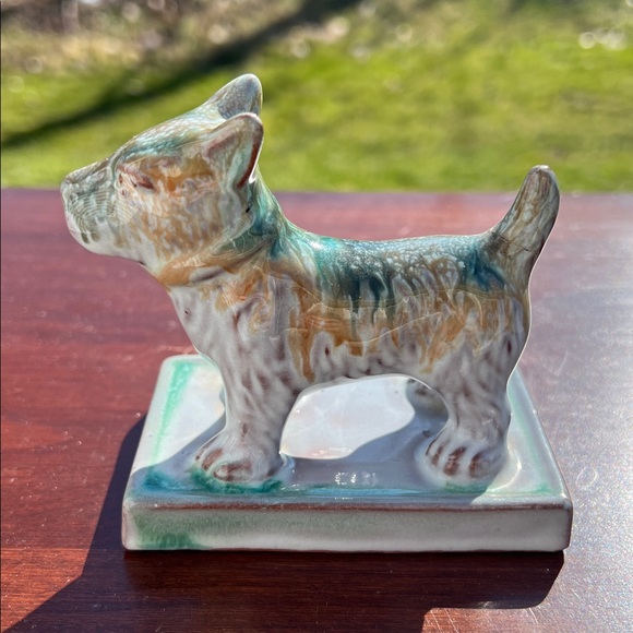 VTG MCM Japan Turquoise Drip Glaze Red Pottery Ceramic Scottie Dog Statue - Picture 4 of 15